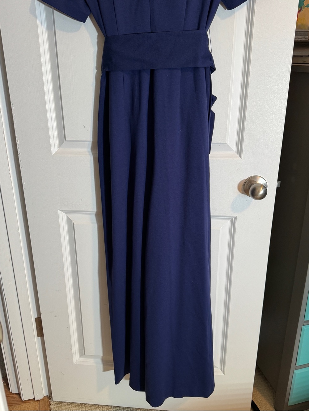 kate spade Royal Blue Short-Sleeve Belted Wide-Leg Jumpsuit - Picture 6 of 11